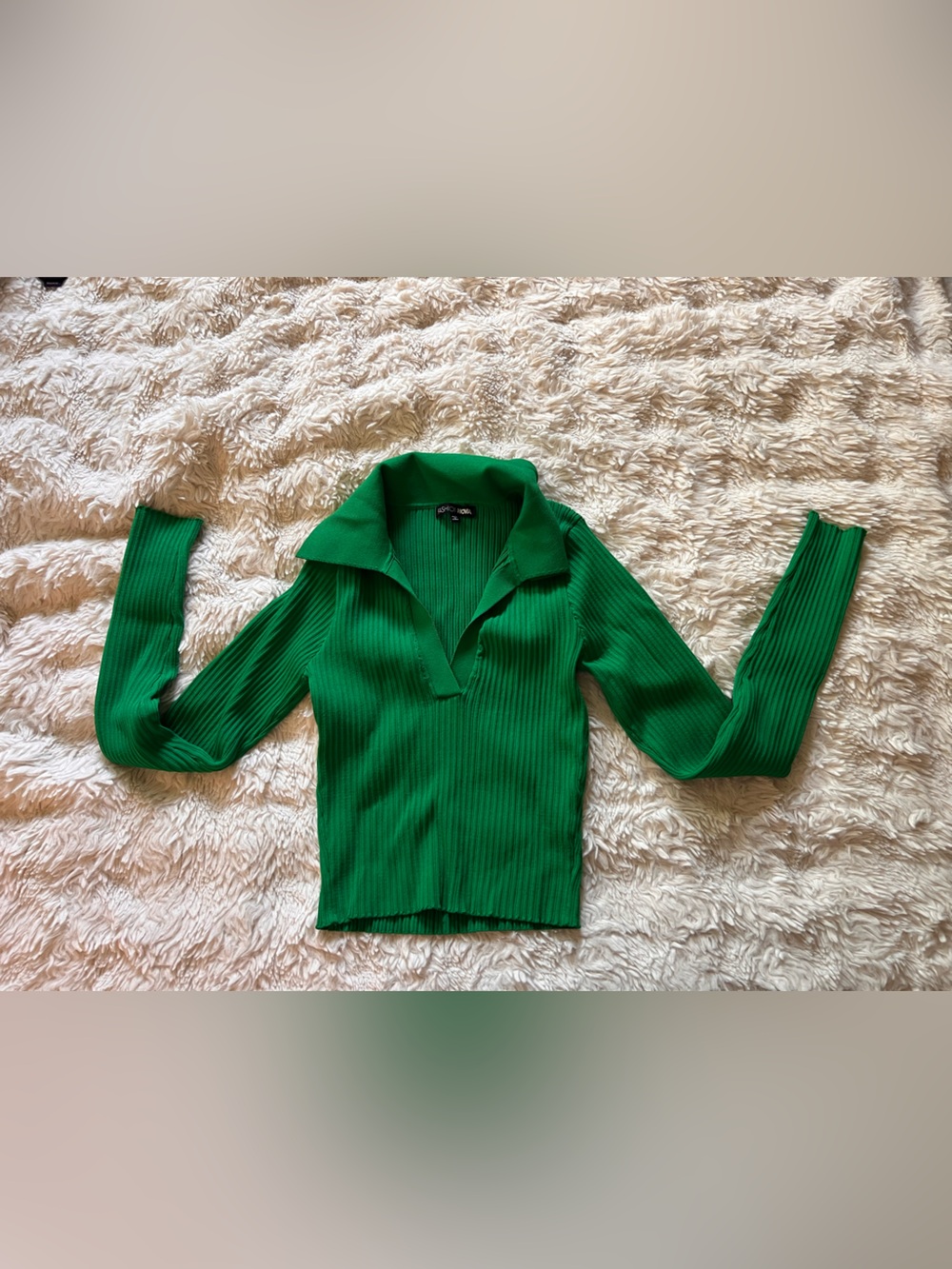 Fashion Nova Emerald Green Ribbed Polo Sweater Long Sleeve - Women